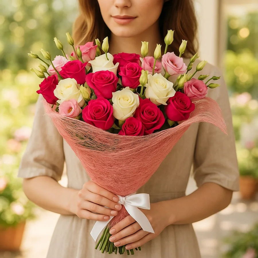 Beyaz ve Pembe Güller Lisianthus